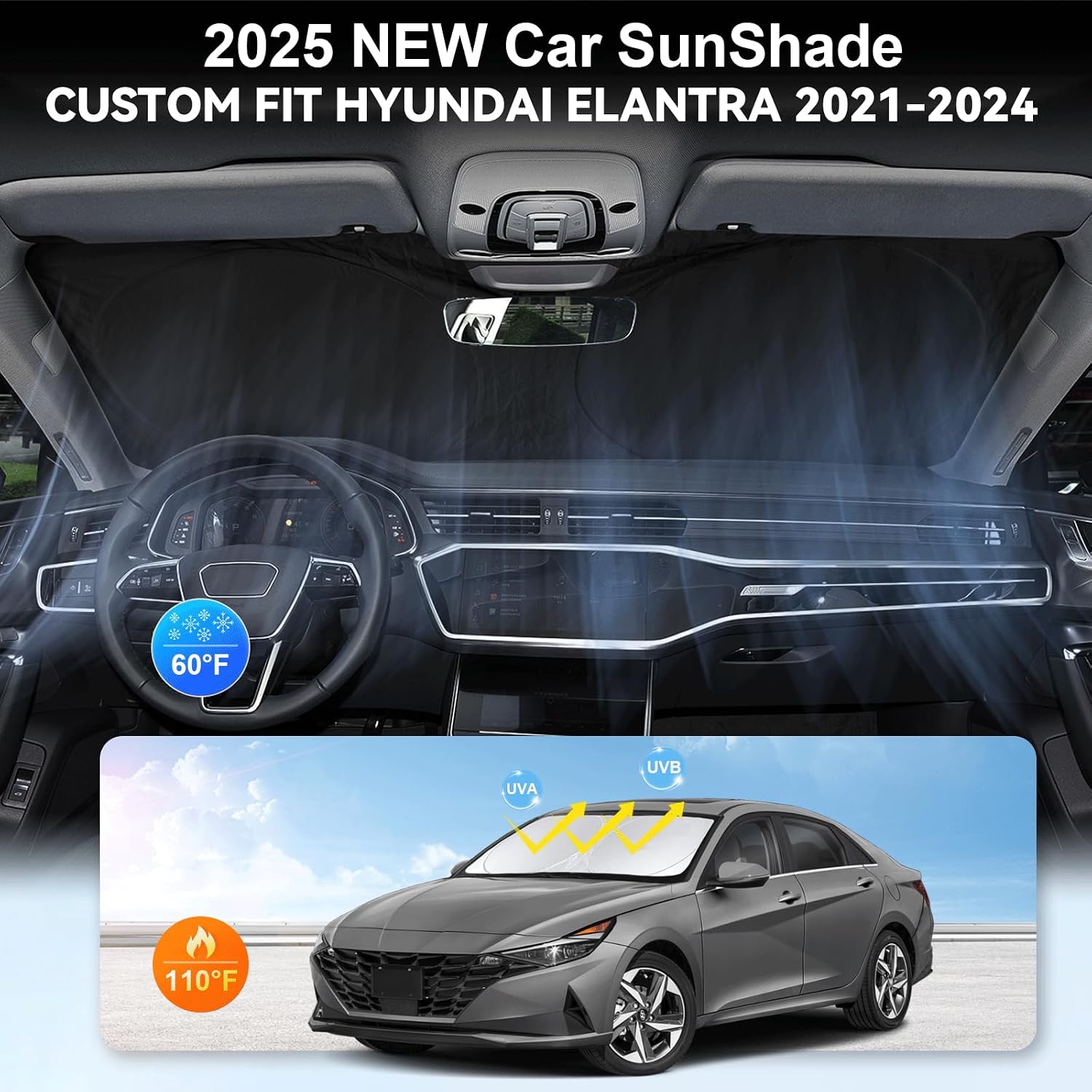 Thumbnail 3 de Custom Fit Sunshade for Hyundai Elantra Windshield (2021-2026) – Insulation, UV Protection, and Easy Storage