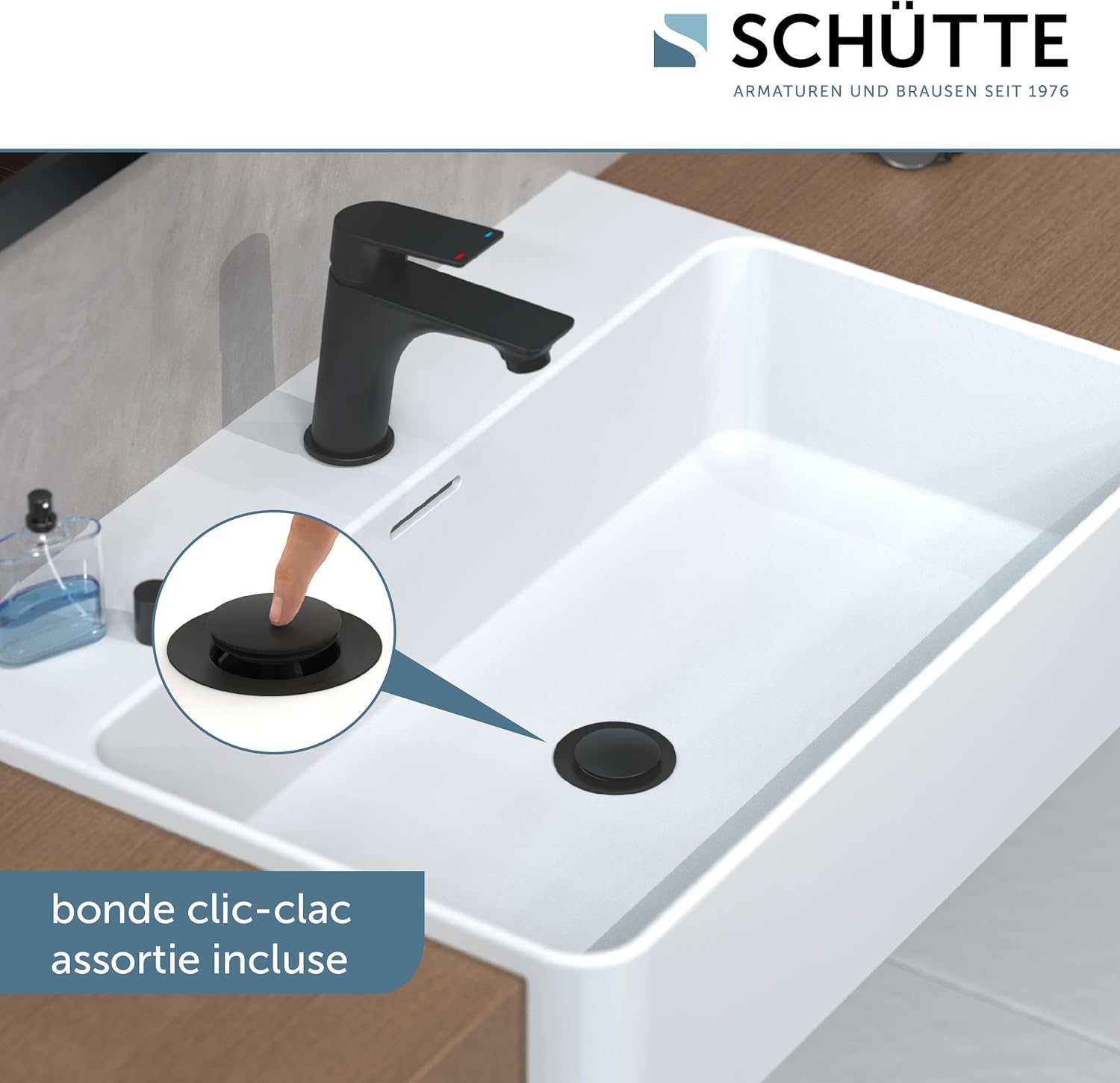 Thumbnail 3 de SCHÜTTE BOSTON: Robinet de lavabo noir mat – mitigeur moderne avec vidage Push-Pop et assemblage complet