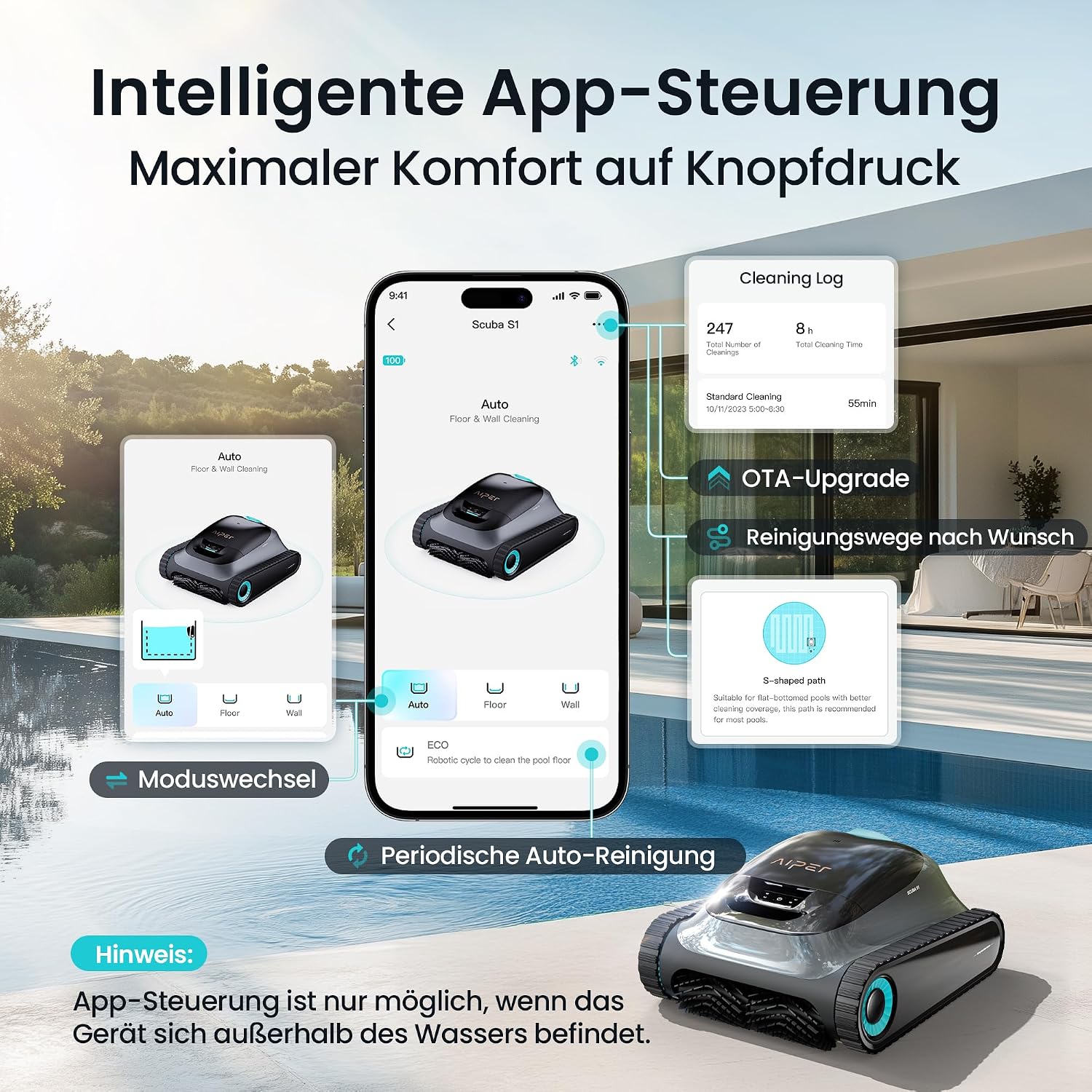 Thumbnail 6 de (2026 Upgrade) AIPER Scuba S1 Poolroboter für Boden & Wasserlinie mit App-Steuerung