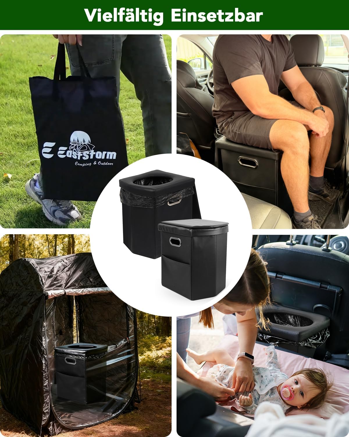 Thumbnail 6 de E EASTSTORM Faltbare Campingtoilette – 42 cm Sitzhöhe, belastbar bis 200 kg, kompakt & vielseitig