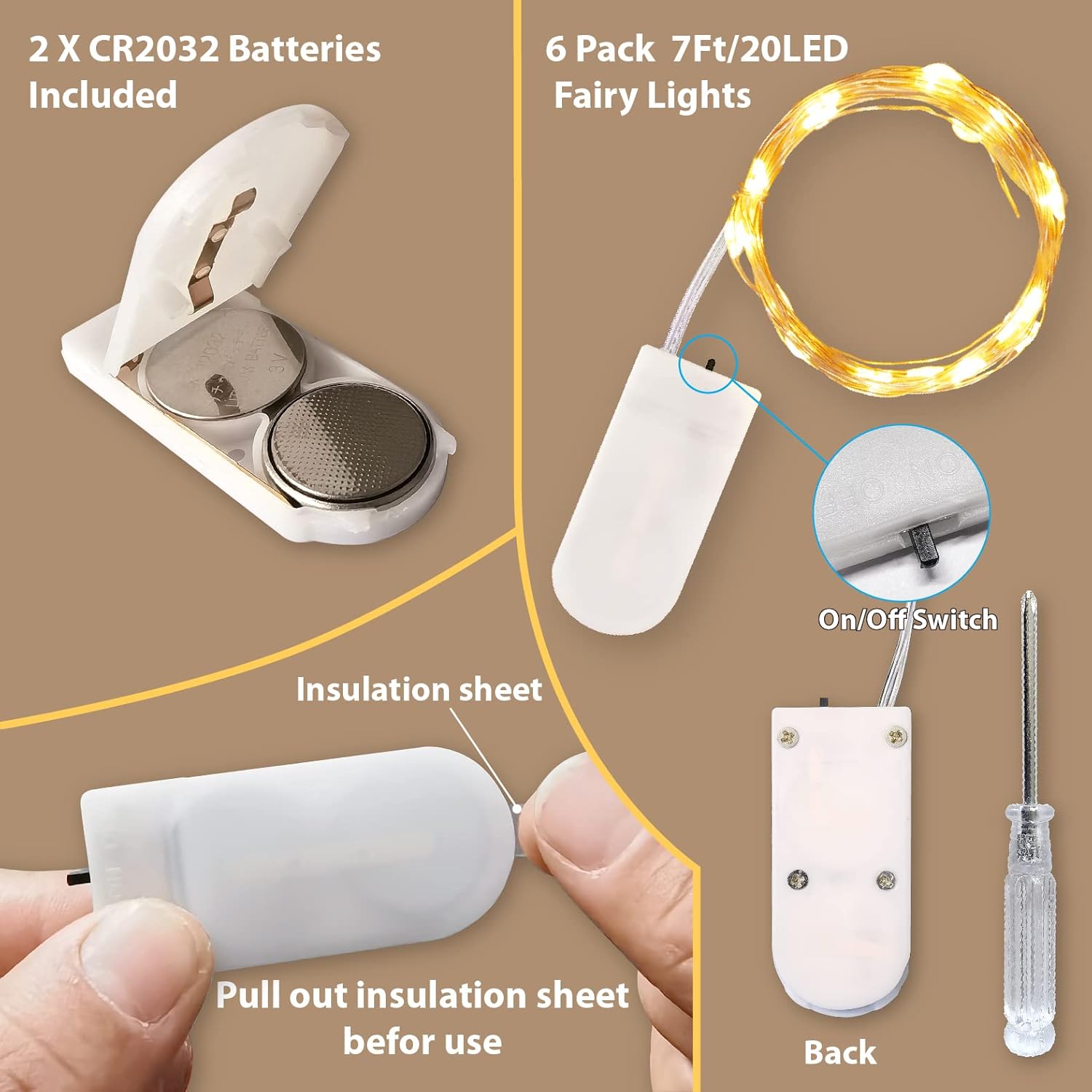 Thumbnail 1 de HXWEIYE 6 packs de guirlande lumineuse LED blanc chaud (2,1 m, 20 LED) – guirlandes à piles