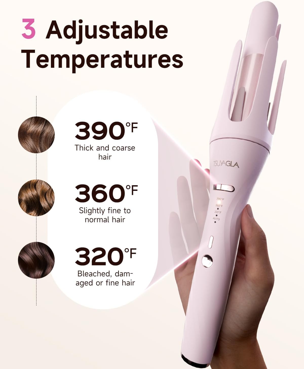 Detalle 2 de 5 in 1 Auto Curling Iron Set with Interchangeable Barrels – 1", 1.25", 1.5" Wand, Crimper & Straightening Brush (Pink)