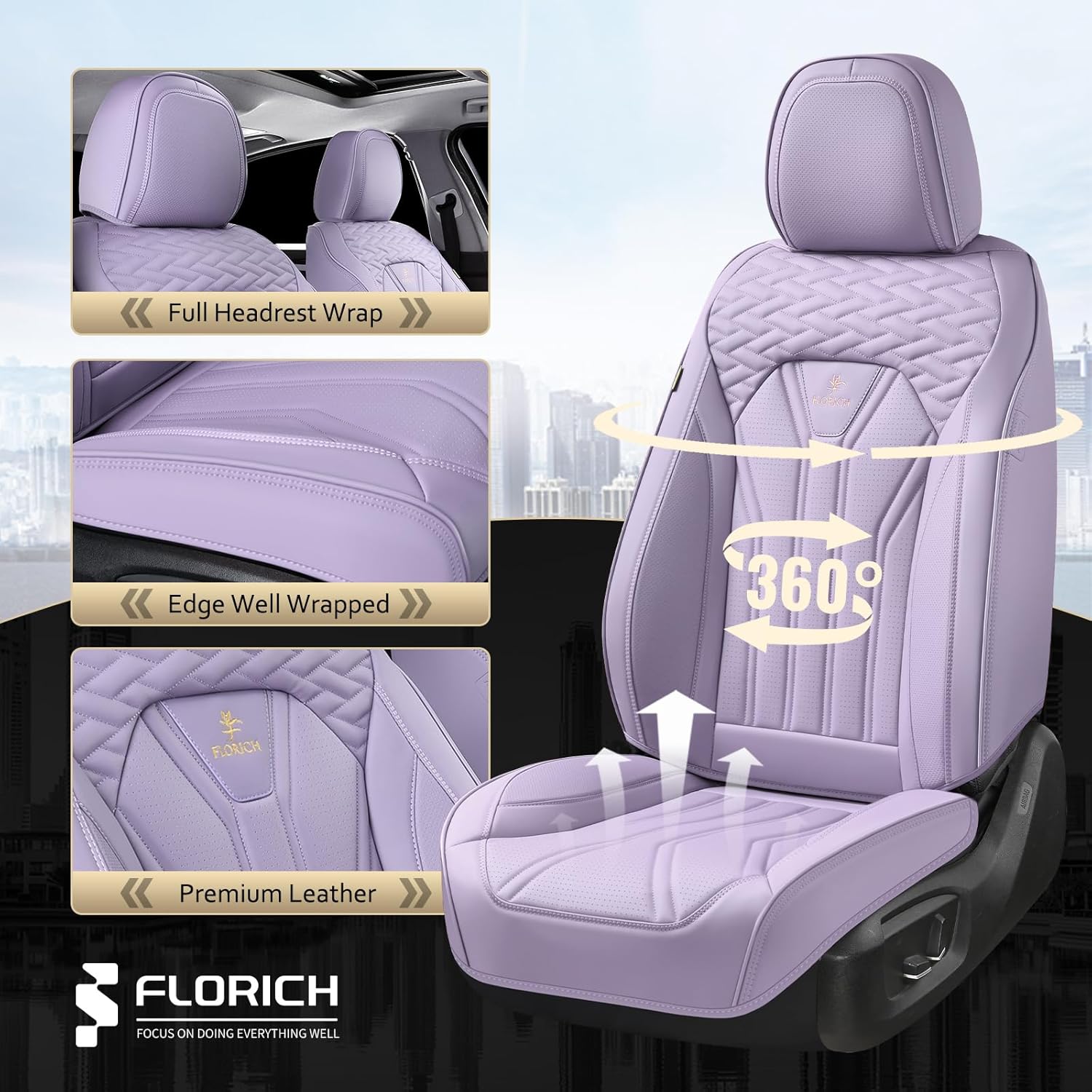 Thumbnail 4 de FLORICH Leather Seat Covers Full Set in Purple — 360° Protection for Most Cars