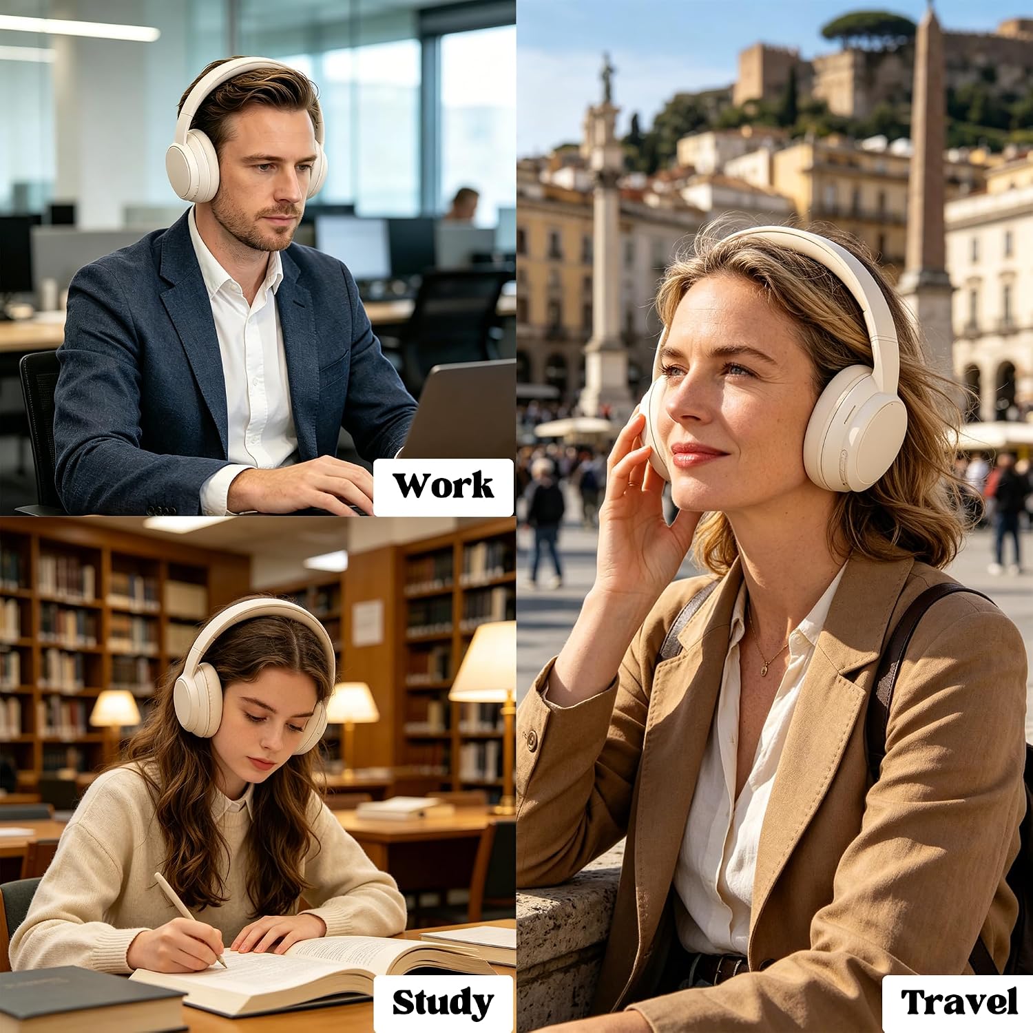 Thumbnail 4 de Rebocico Bluetooth Over-Ear Headphones (White) with 40H Playtime, 3 EQ Modes, and Microphone