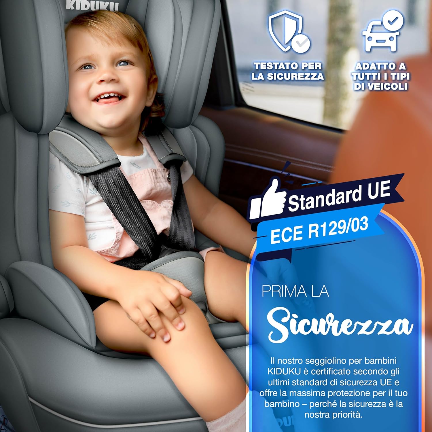 Thumbnail 1 de KIDUKU seggiolino auto con coprisedile universale omologato ECE R129/03 (9-36 kg, grigio)