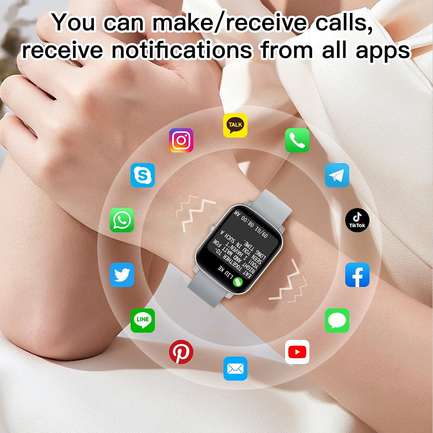 Detalle de FirYawee 1.7-inch touchscreen smart watch with call support, SpO2, heart rate and IP68 (silver)