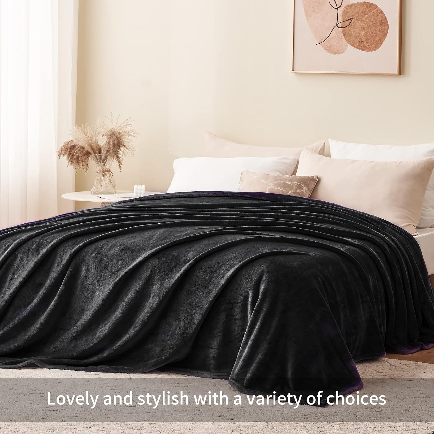 Detalle de Aisbo Fleece Throw Blanket Black, Super King 230x270cm – 260GSM soft, warm and versatile