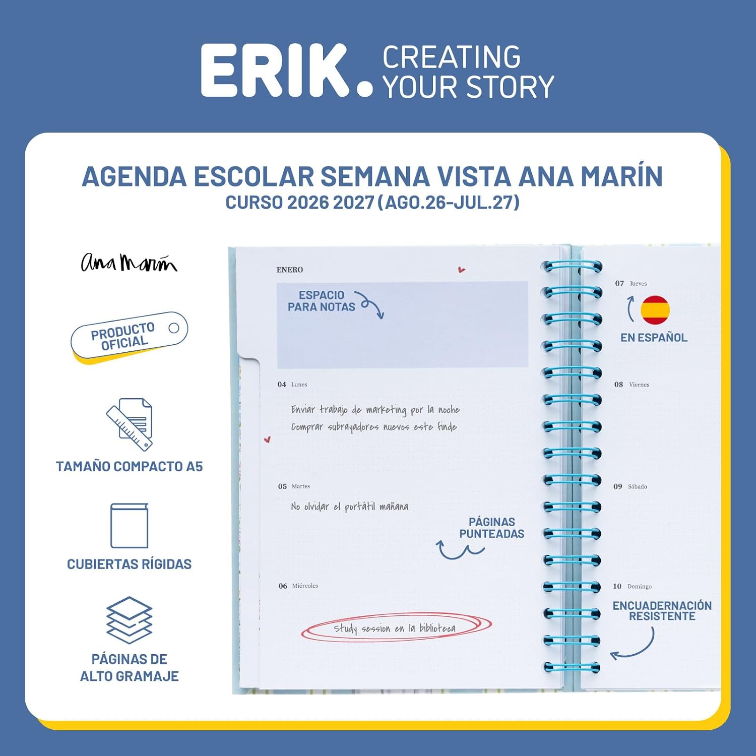 Thumbnail 1 de Grupo Erik Agenda escolar 2026 2027 Semana Vista Ana Marin en Español