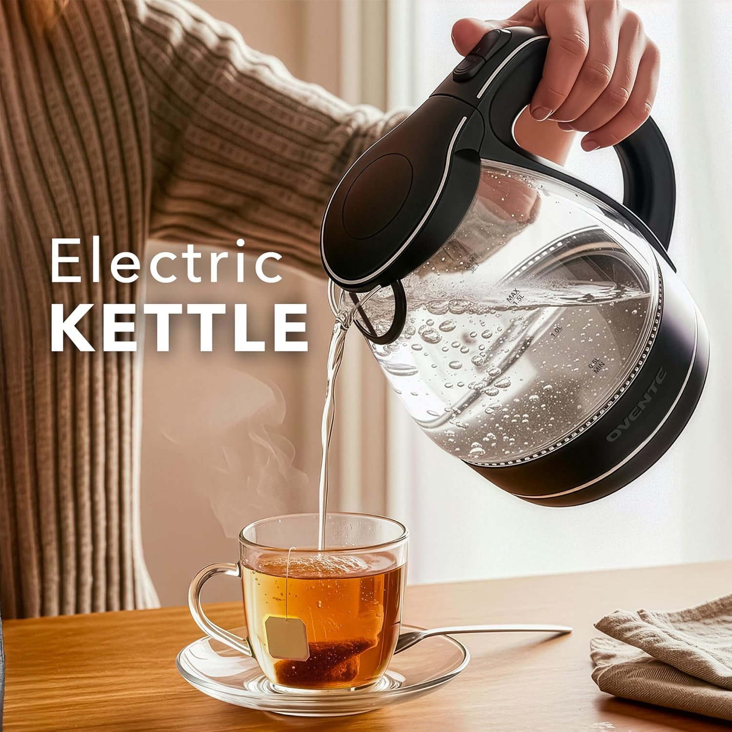 Thumbnail 6 de OVENTE KG83B Electric Kettle (1.5L) Borosilicate Glass Countertop Water Heater for Coffee or Tea