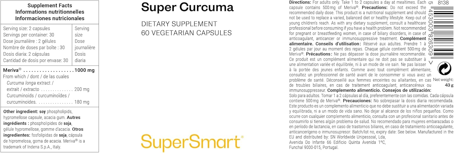 Thumbnail 1 de Super Curcuma SuperSmart – Haute Absorption (Meriva®) à la curcumine et pipérine, vegan