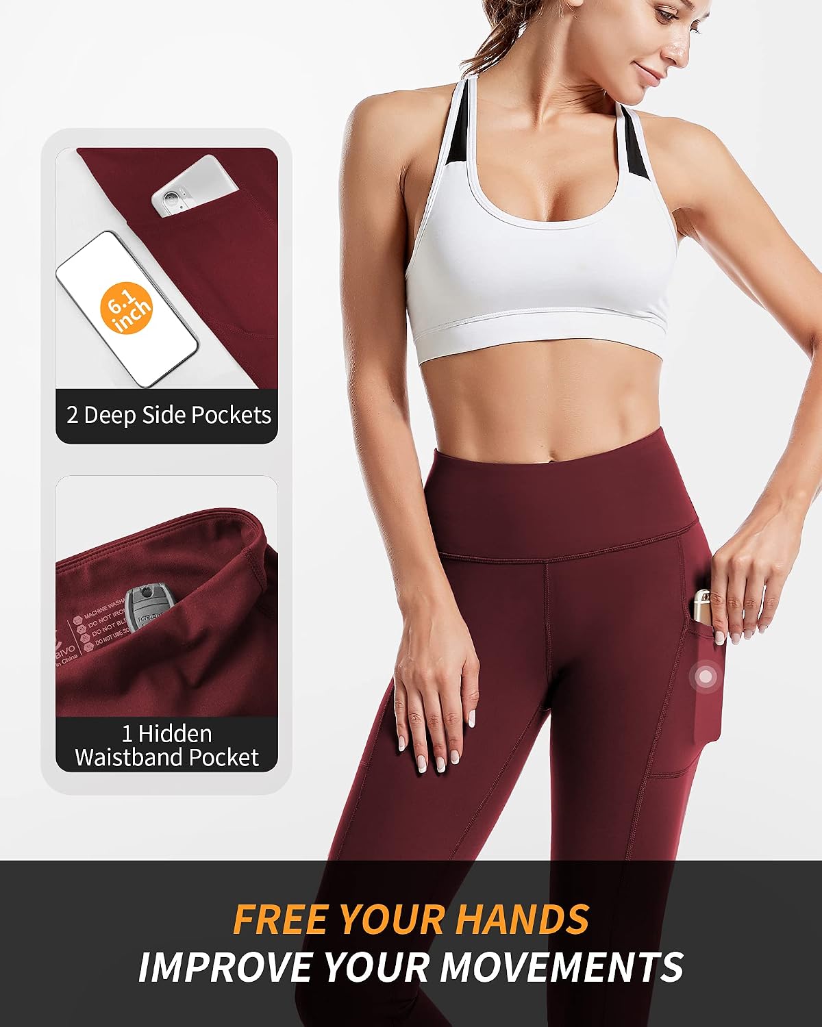 Thumbnail 2 de CAMBIVO SF10 Women's Sports Leggings, High Waist, Phone Pockets and 4-Way Stretch