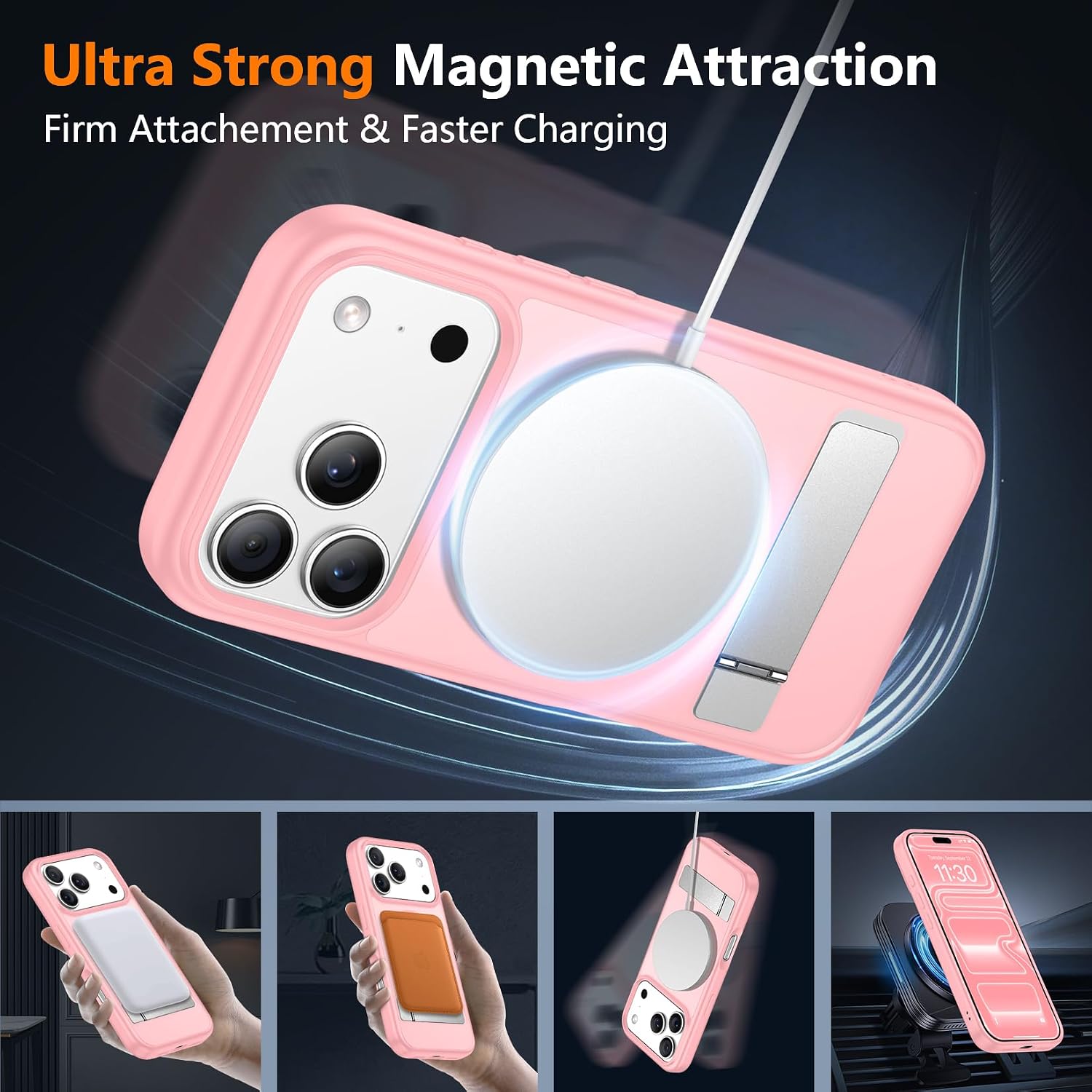 Thumbnail 3 de SPIDERCASE Magnetic Case for iPhone 17 Pro/iPhone 18 Pro, Light Pink, 3-Way Stand