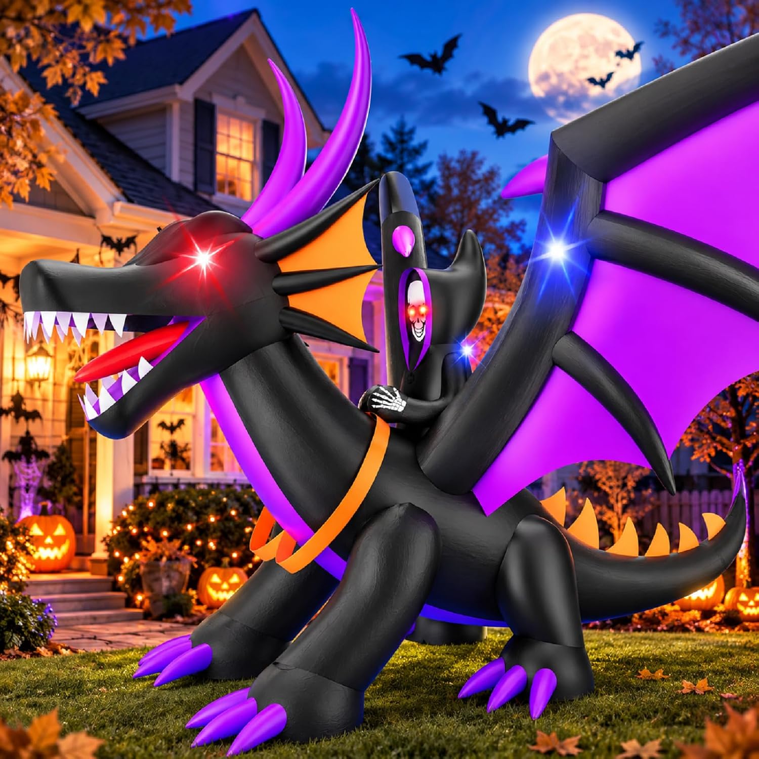 Detalle de Skirfy 7FT Halloween Inflatable Dragon with LED Lights for Outdoor Displays
