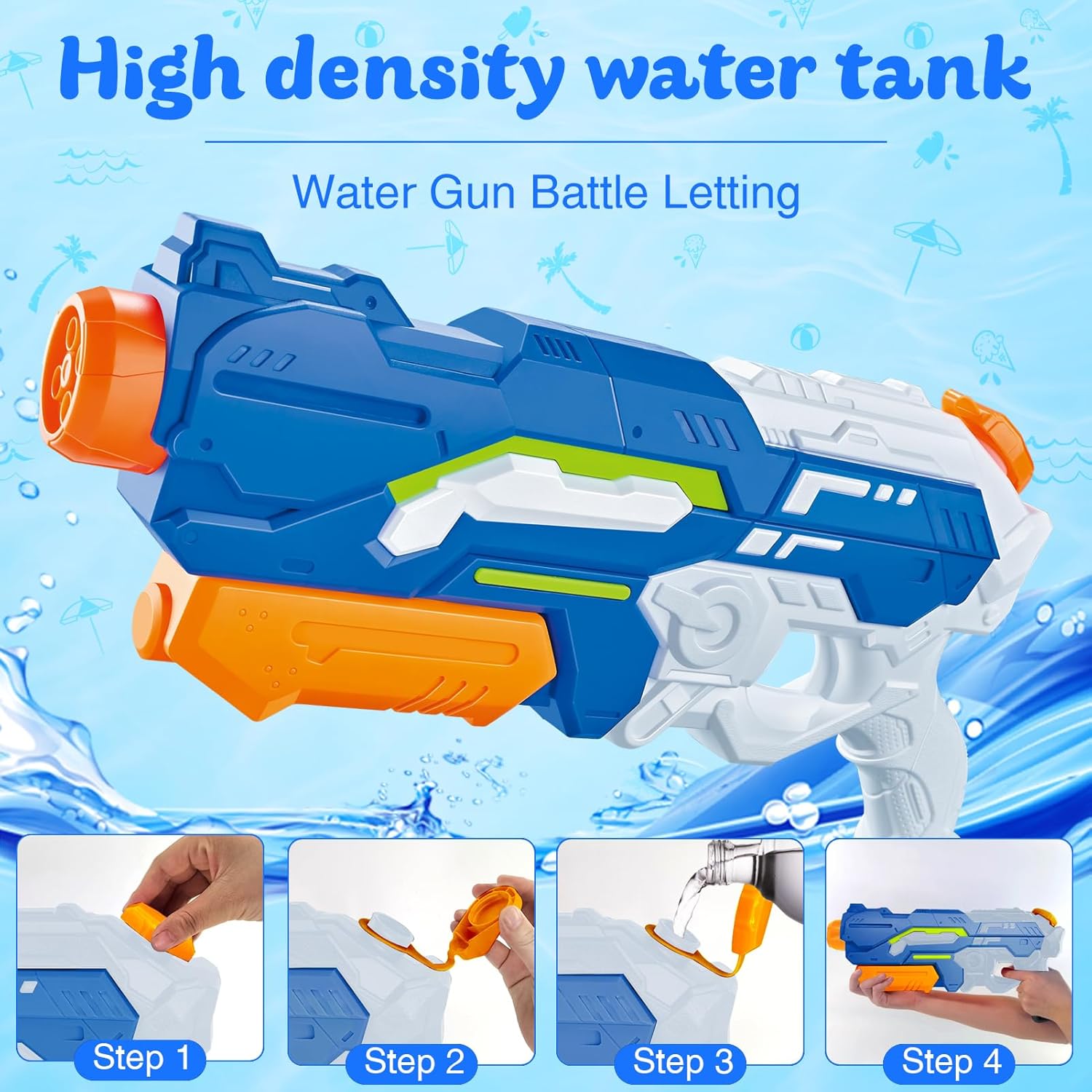Detalle de Pistola ad Acqua Potente 1200 ml – Fucile ad Acqua a Lungo Raggio per Grandi e Piccoli (Blu)