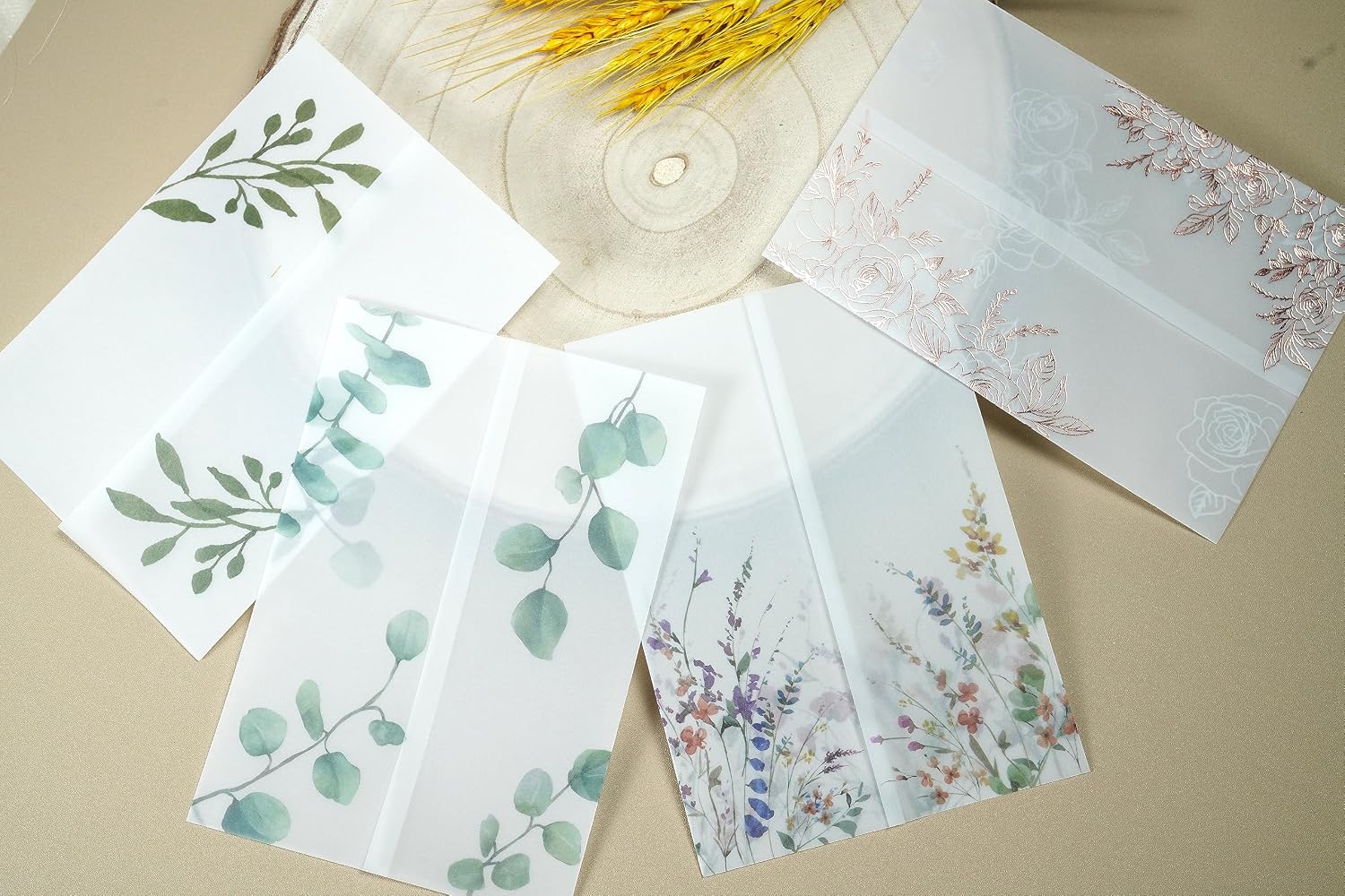 Detalle 2 de Puremigo – 50 półprzezroczystych obwolut na zaproszenia 5 × 7, papier welinowy 105 g/m²