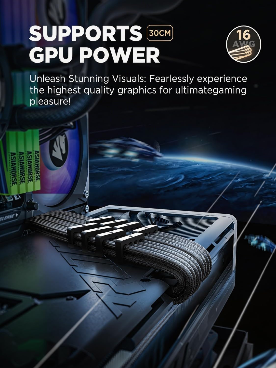 Thumbnail 2 de AsiaHorse PSU Kabelverlängerung: Sleeve-Kit für GPU/CPU, 30 cm, 16AWG