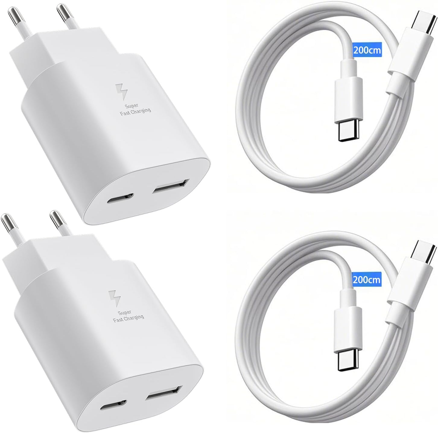 Detalle de 2er Pack USB-C Ladegerät 25W mit 2 Ports – Schnellladen 1x USB-C 25W + 1x USB-A 15W, inkl. Kabel 2 m