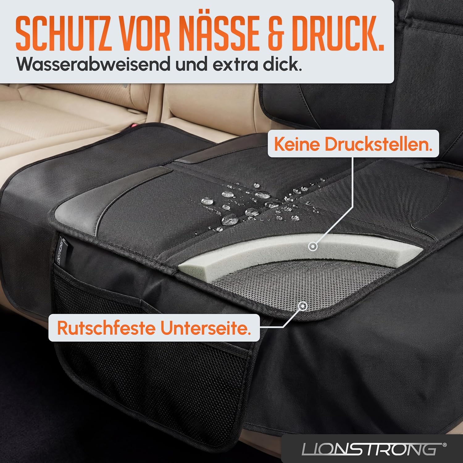 Detalle 2 de LIONSTRONG Kindersitzunterlage Schwarz, wasserabweisend