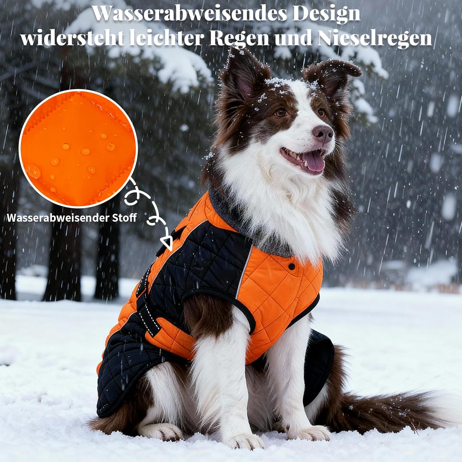 Thumbnail 2 de BECROWM dog winter coat (orange, X-small) with fleece lining, water-resistant outer, reflective strip and leash hole