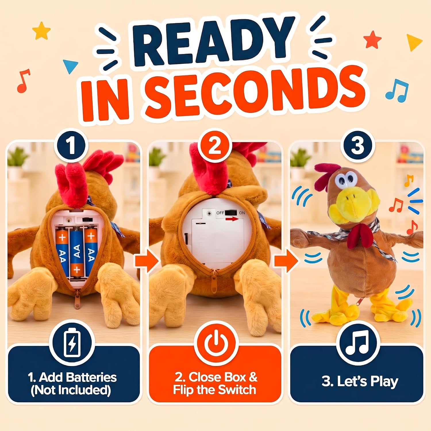 Thumbnail 4 de GOODS+GADGETS 356023010 Dancing Rooster Plush Toy with Songs and Fluttering Wings