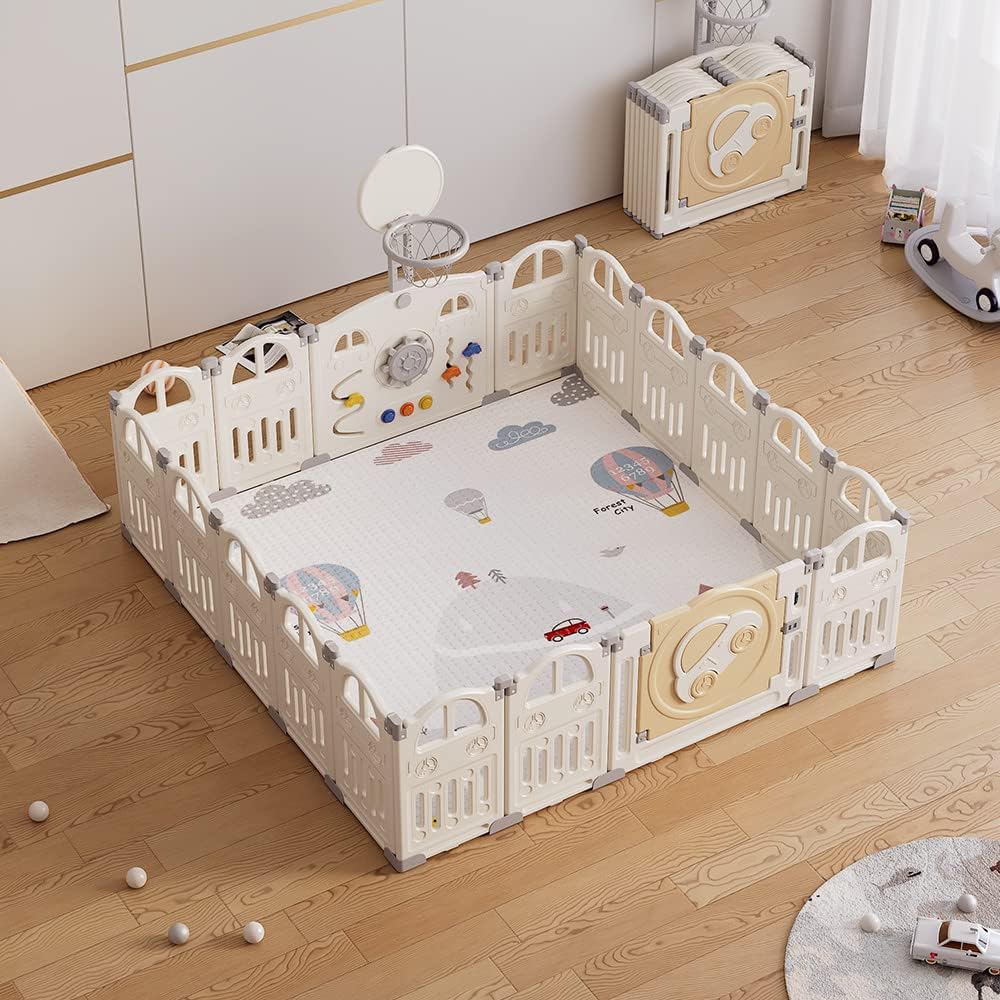 Detalle 1 de UBRAVOO EDP001 opvouwbare babybox, 14 panelen, 50 ballen en basketbalring