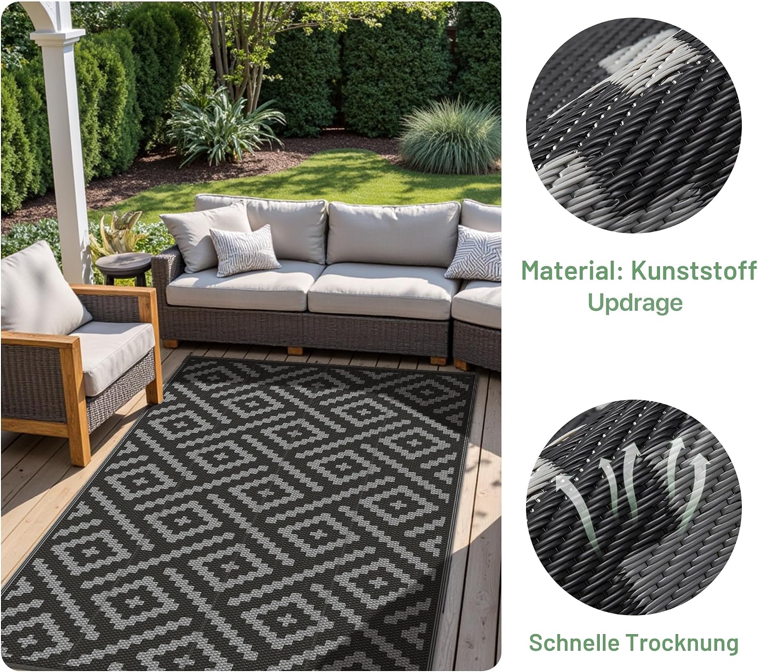 Detalle de GENIMO Outdoor Wendbarer Teppich 9x12 ft – wetterfest, UV-beständig und wasserdicht