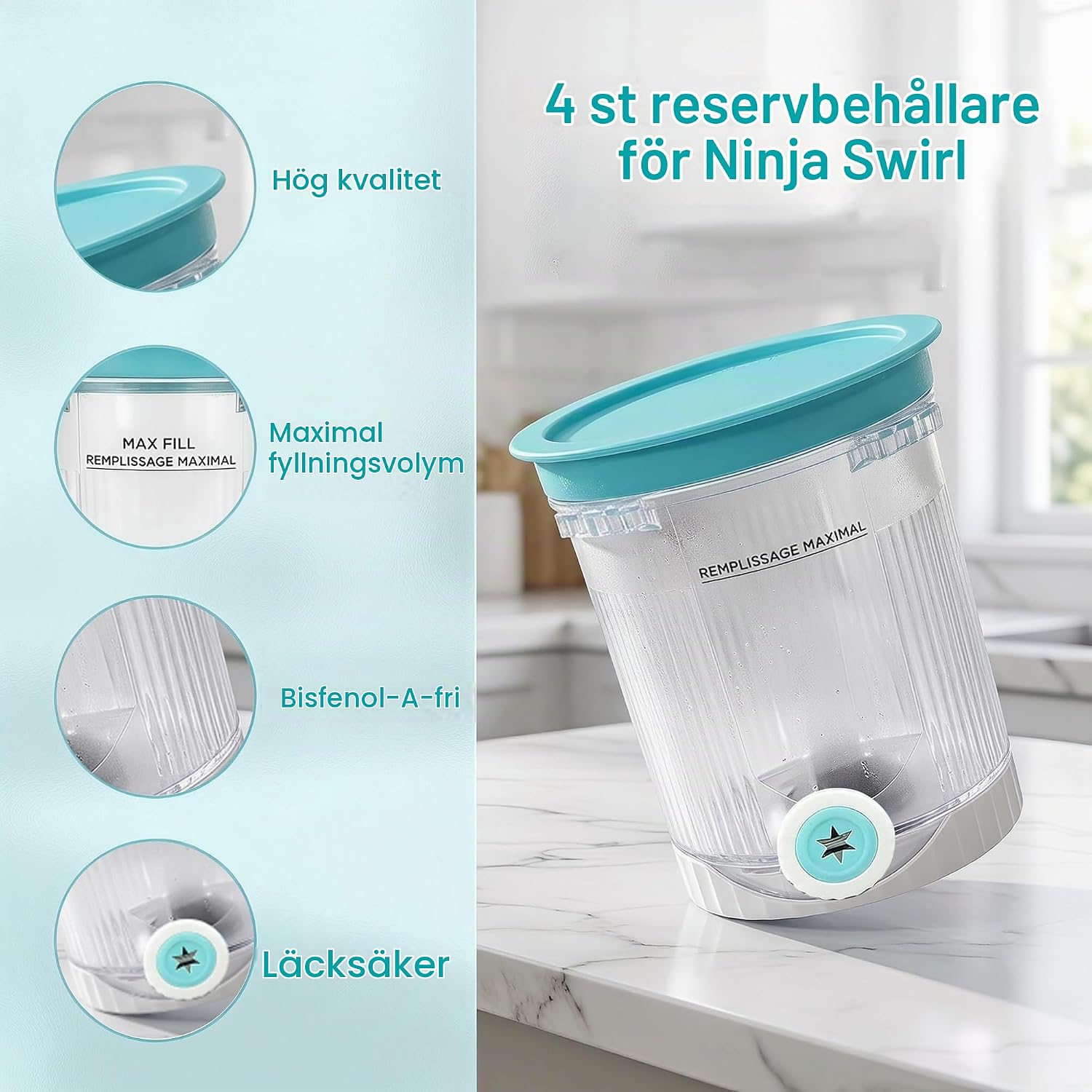 Detalle 2 de HAIWILL ersättningsbehållare för Ninja Creami Swirl NC701EU, 2 × 480 ml