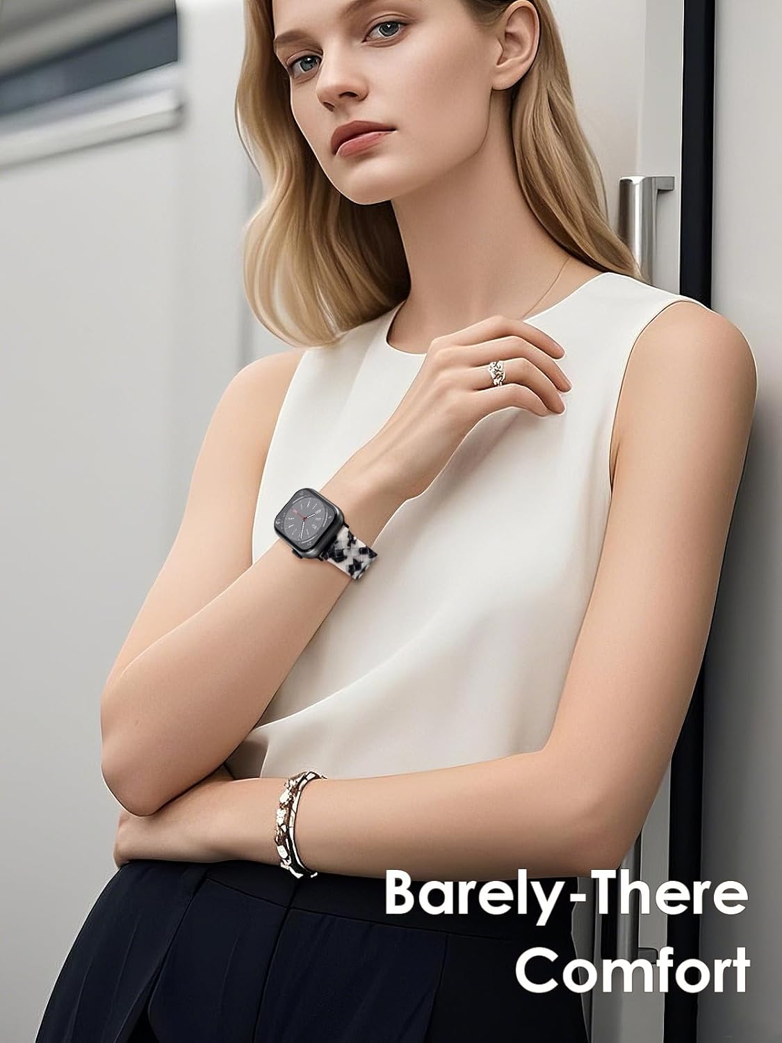 Detalle de V.R.HOPE Harz Armband für Apple Watch – Damen, 38–49 mm, Schwarz Blumen, Schlangenhaut