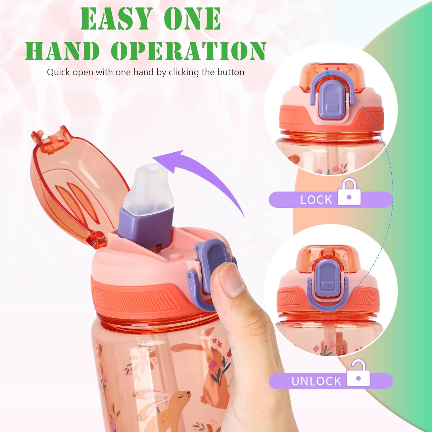 Thumbnail 1 de SENBSLAN Kids Water Bottles With Straw (600ml) – Leakproof BPA-free flip-top drink bottle for school (Blue-Whale)