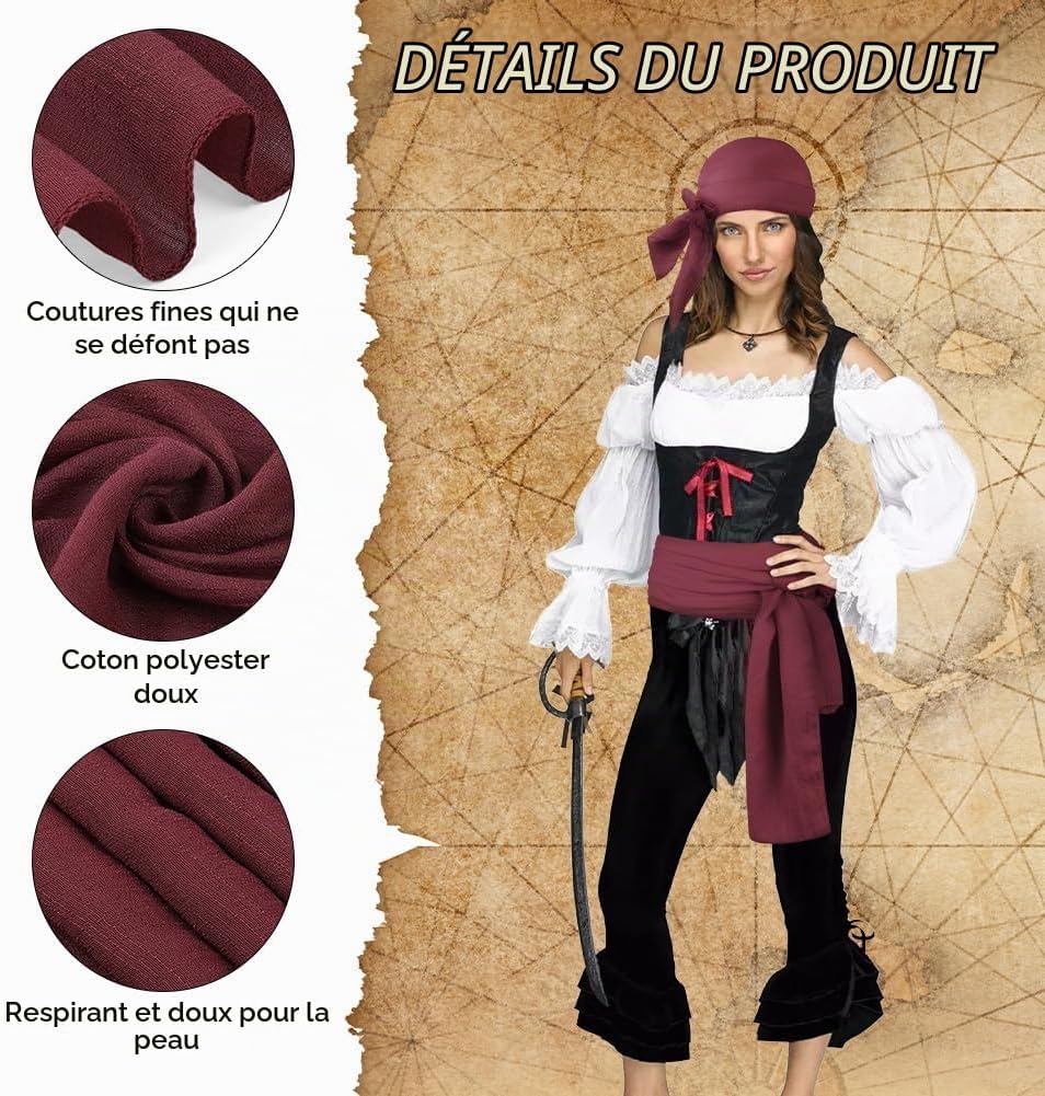 Detalle de Alaoo 4535457 piratenkostuumaccessoireset met verstelbare bandana en riem