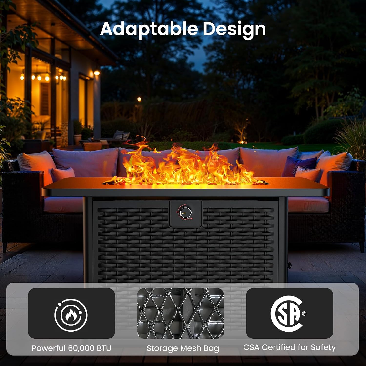 Detalle 1 de Ciays CIFPT52B-43-US Rectangular Propane Fire Pit Table, 60,000 BTU