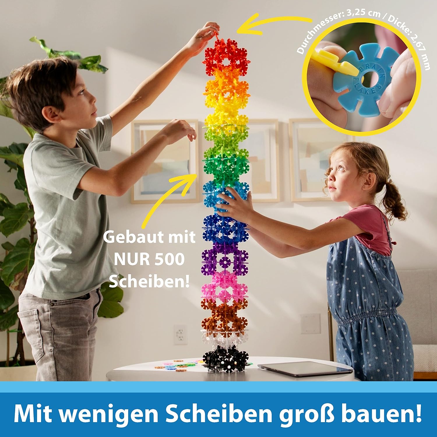 Detalle de Brain Flakes 500er-Set (ab 3 Jahren) – ineinandergreifendes Kunststoff-Scheibenspielzeug für kreatives Bauen
