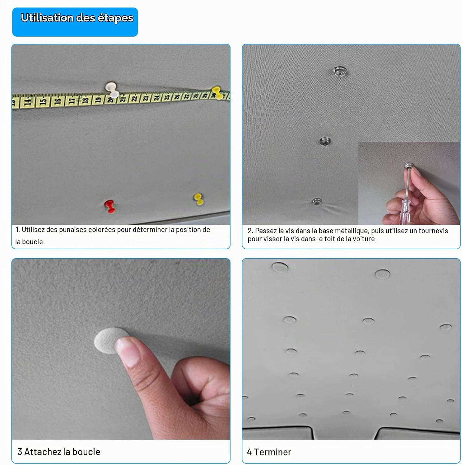 Detalle 1 de Zocipro set voor autohemelbekleding met 65 zwarte bevestigingsknoppen