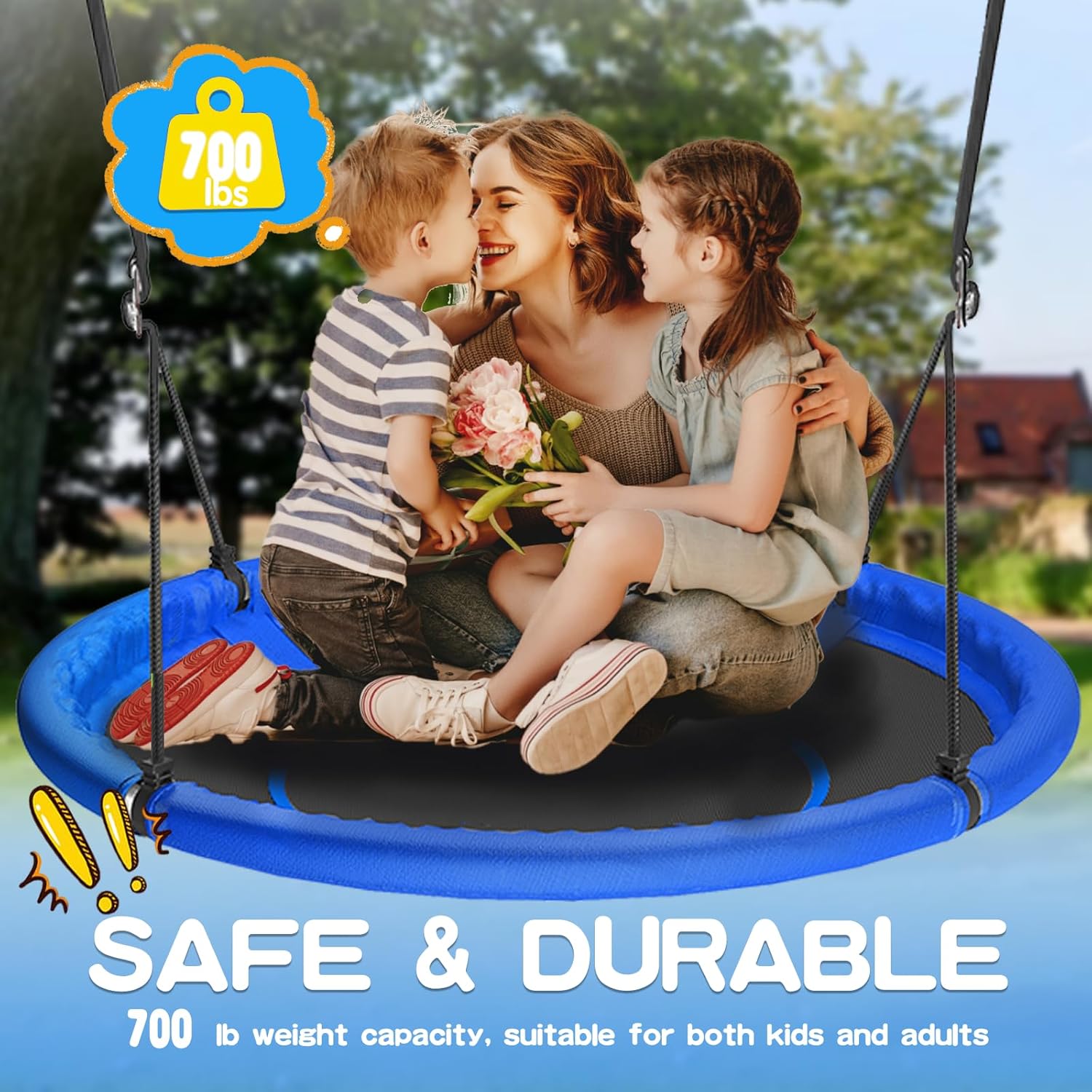 Detalle 2 de 48-Inch Saucer Tree Swing for Kids and Adults — Large, Adjustable 700lb Capacity
