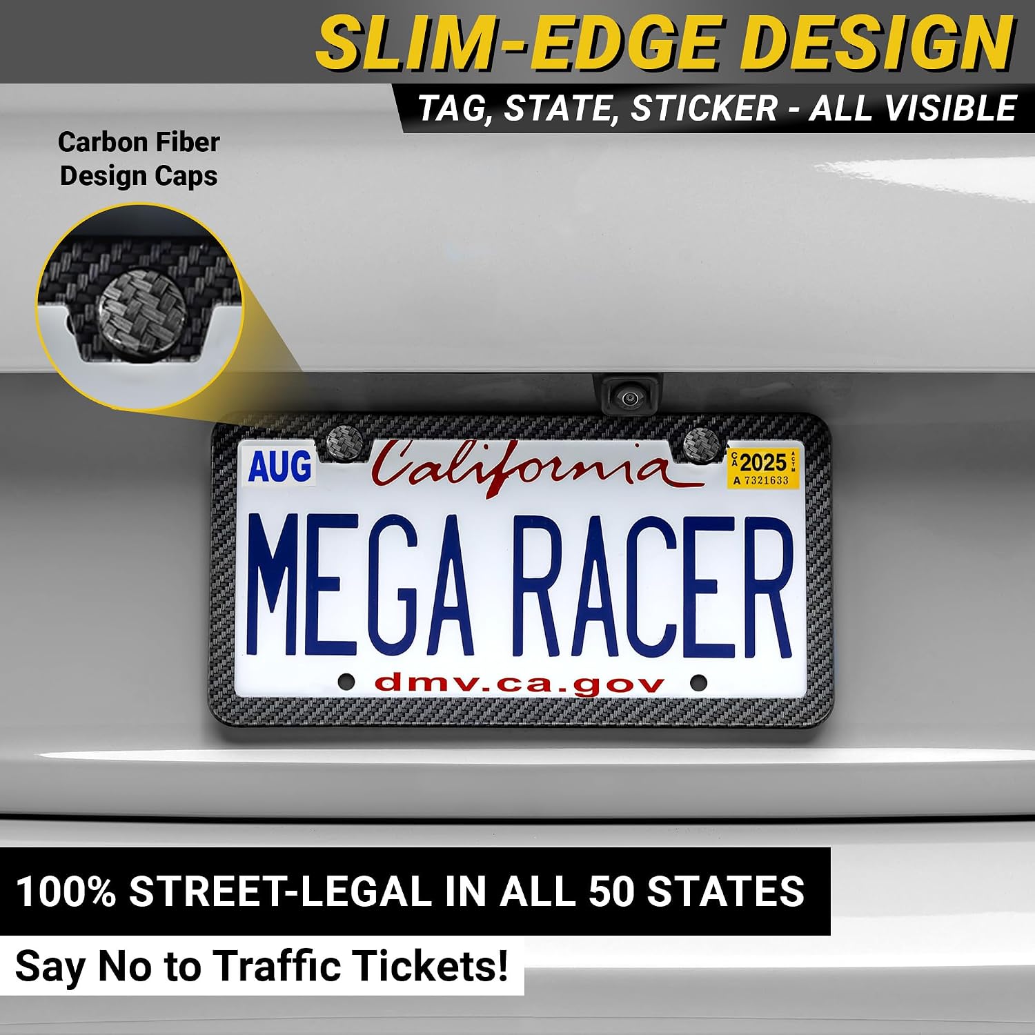 Detalle de Premium Slim Carbon Fiber Design License Plate Frames (2-Pack) – Rust-Free Stainless Steel, Rattle-Free, Street Legal