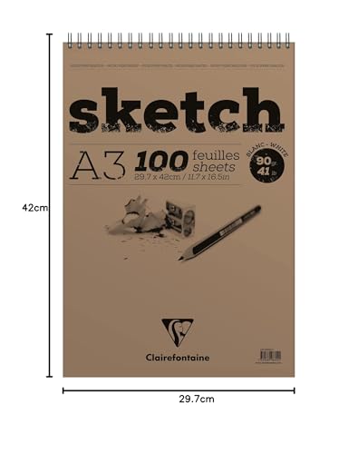 Thumbnail 5 de Bloc Spiralé Clairefontaine 96602C – 100 feuilles A3 ⚙️