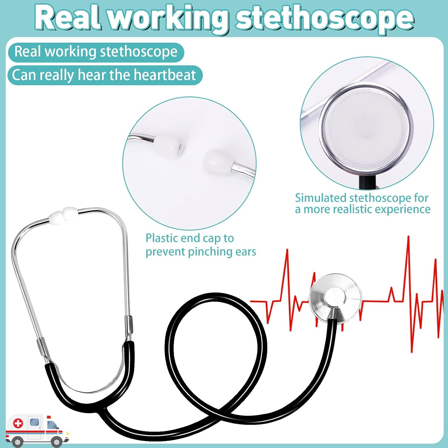 Detalle 2 de Wuclad 7-Piece Kids Doctor Costume with Scrubs and Working Stethoscope