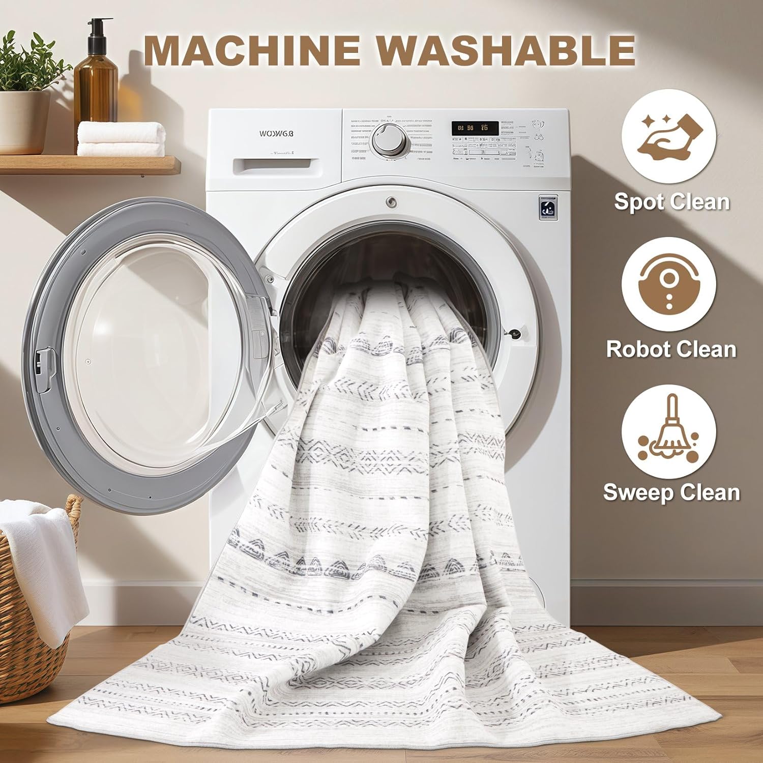 Thumbnail 1 de Nakagishi 8x10 Washable Boho Area Rug (Gray) with Non-Slip TPE Backing