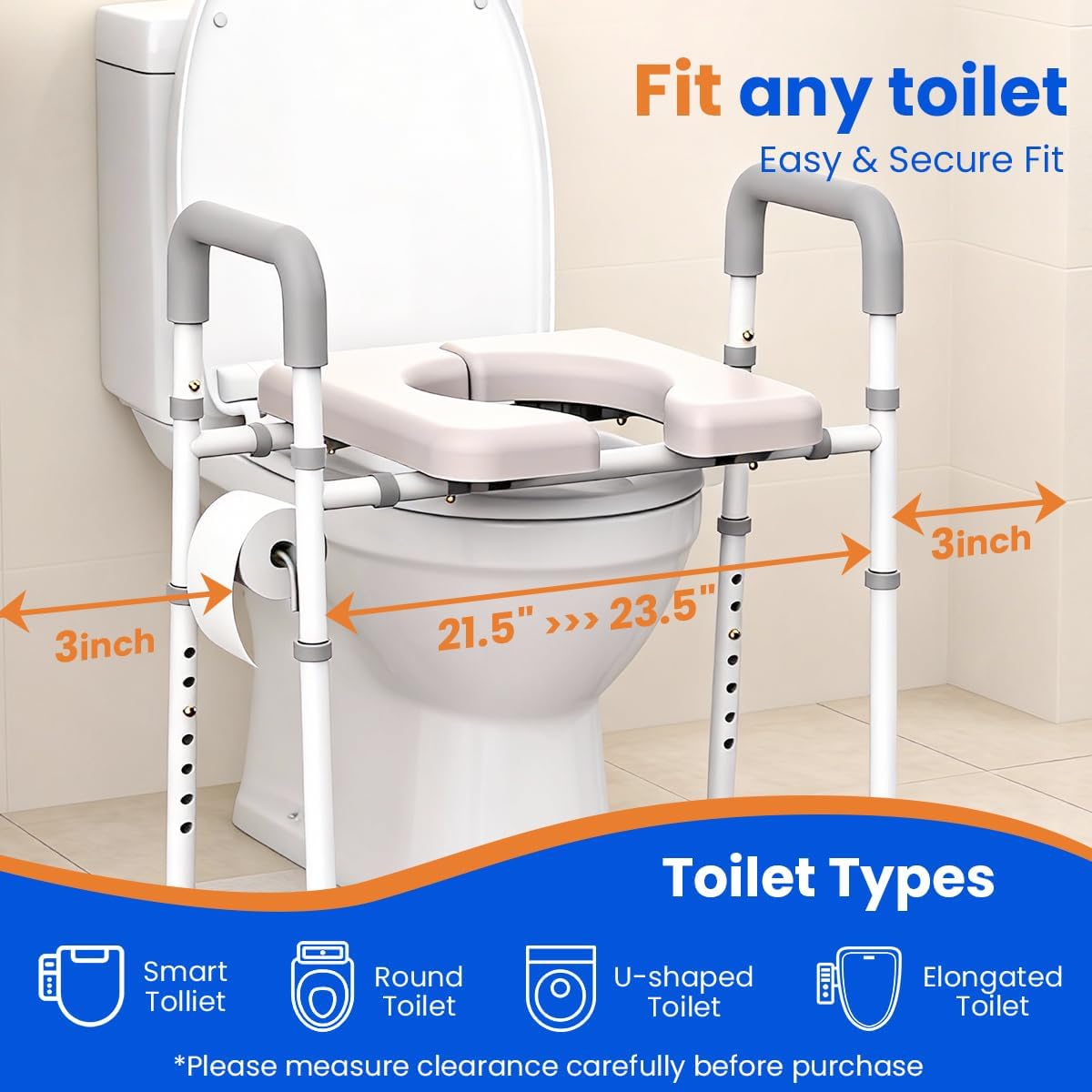 Thumbnail 4 de Agrish Raised Toilet Seat with Handles – Adjustable Height & Width, Padded Comfort for Safer Toileting
