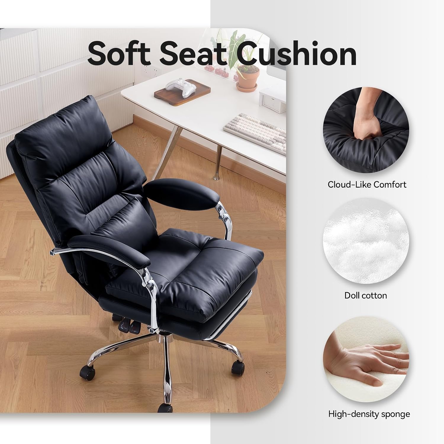 Thumbnail 5 de EMIAH Sedia da Ufficio Direzionale con Poggiapiedi — ergonomia, pelo pelle PU e rotelle per lunghe sessioni di lavoro