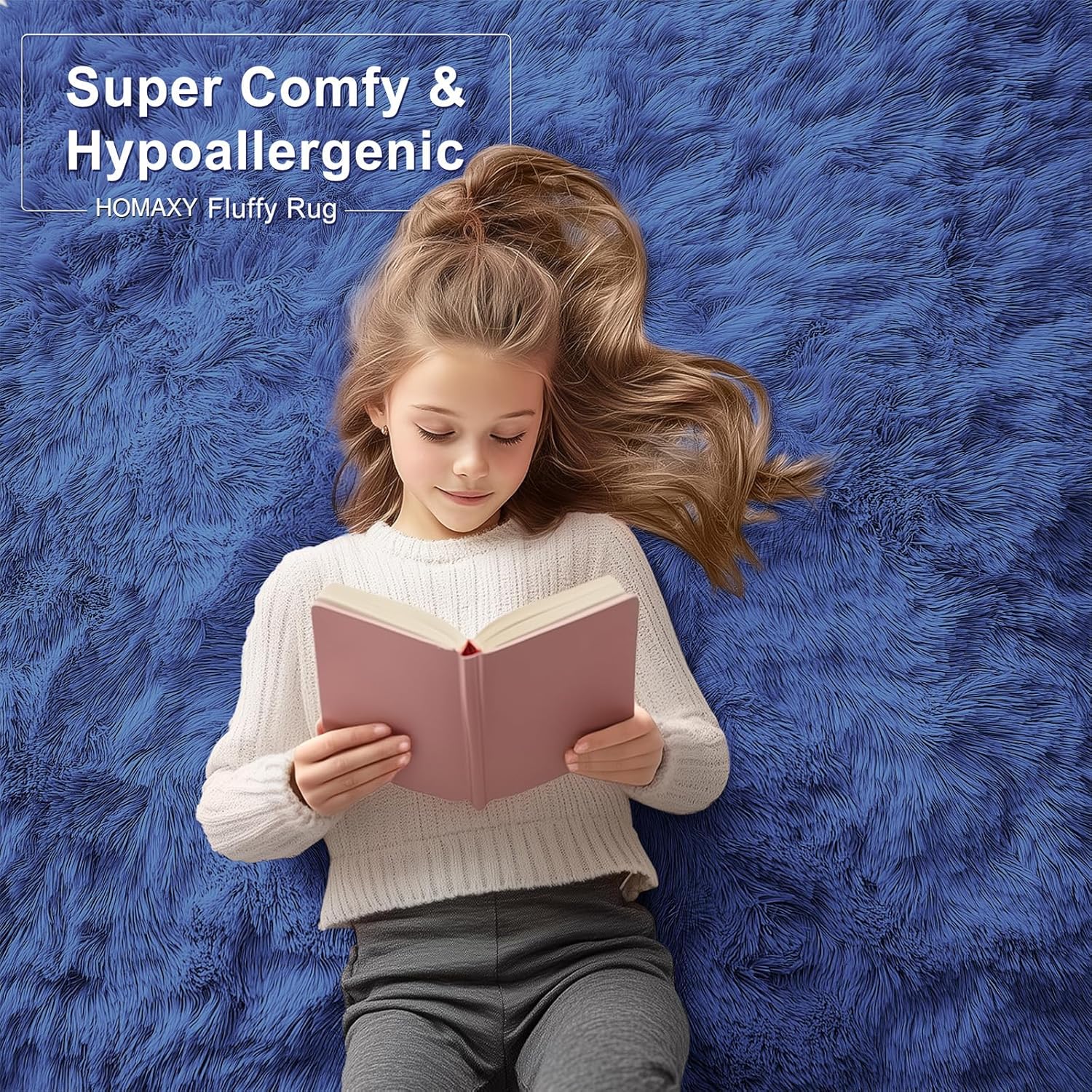 Thumbnail 1 de Homaxy Fluffy Shaggy Rug (Navy Blue) 300 x 400 cm – machine washable, anti-slip backing