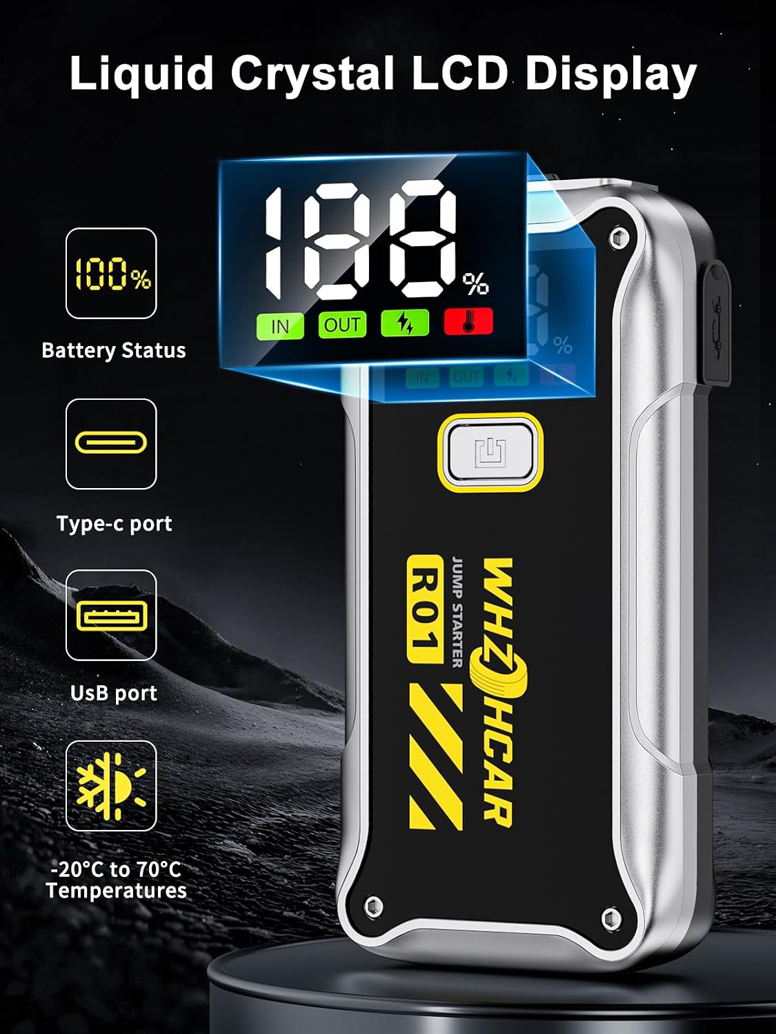 Detalle 2 de Starthilfe Powerbank 4000A Tragbare Auto-Starthilfe 12V mit LCD-Display & LED-Licht