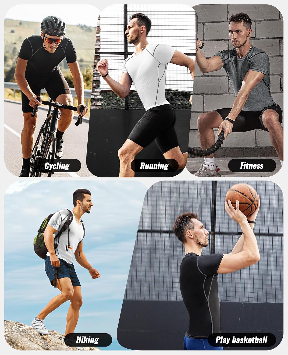 Detalle 1 de Compression Tops for Men, 85 15 Polyester Blend