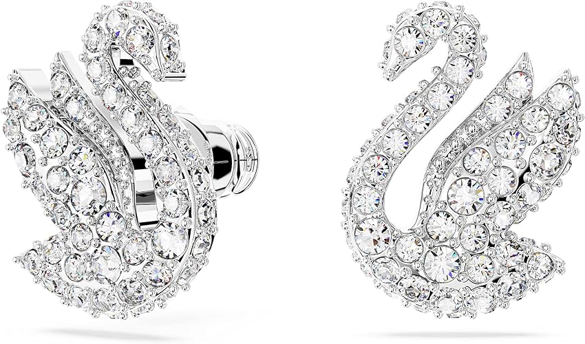 Detalle 2 de Swarovski Iconic Swan pendientes botón blancos rodio