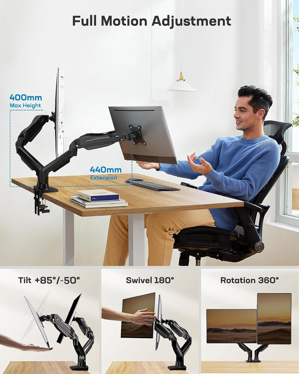 Thumbnail 3 de HUANUO Dual Monitor Stand for 13 to 32 Inch Screens