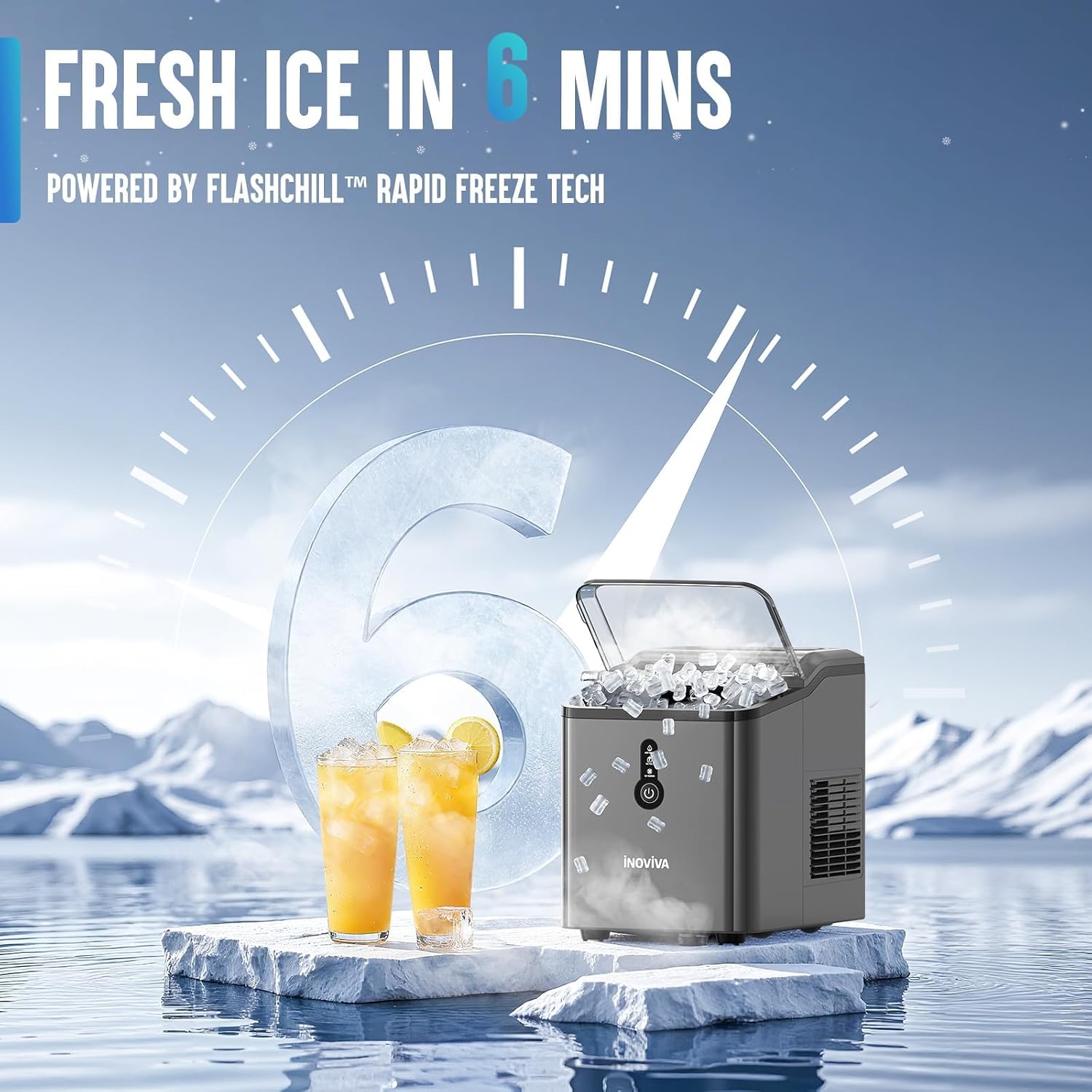 Detalle 2 de inoviva K1.0 Nugget Ice Maker, 6-Minute Ice, Self-Cleaning, 26.5 lbs/Day