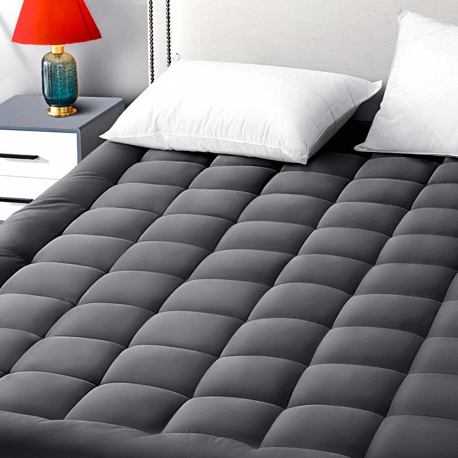 Detalle de EASELAND King Mattress Pad with Pillow-Top, Deep Pocket 21", Soft Down Alternative Microfiber