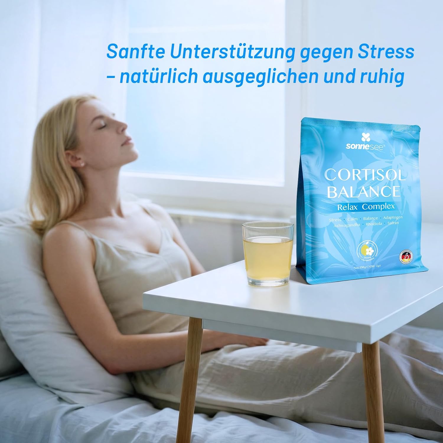 Detalle de Sonnensee Cortisol Balance Support – Stress Adaptogen Pulver (Cortisol Cocktail) mit Ashwagandha, Rhodiola, GABA & L-Theanin