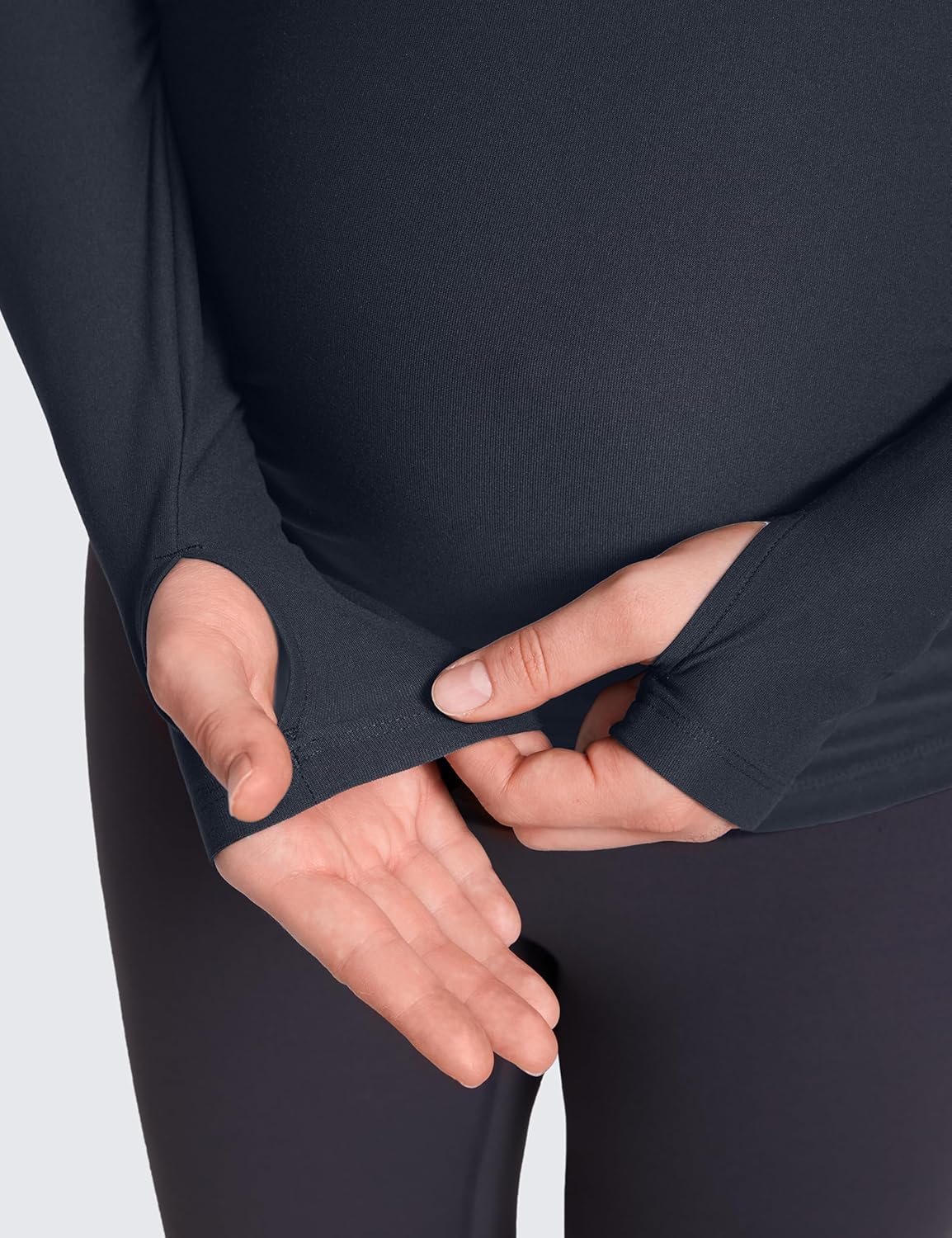 Detalle de CRZ YOGA Womens Cloudweight Maternity Long Sleeve Top – Ruched, Lightweight Pregnancy Shirt