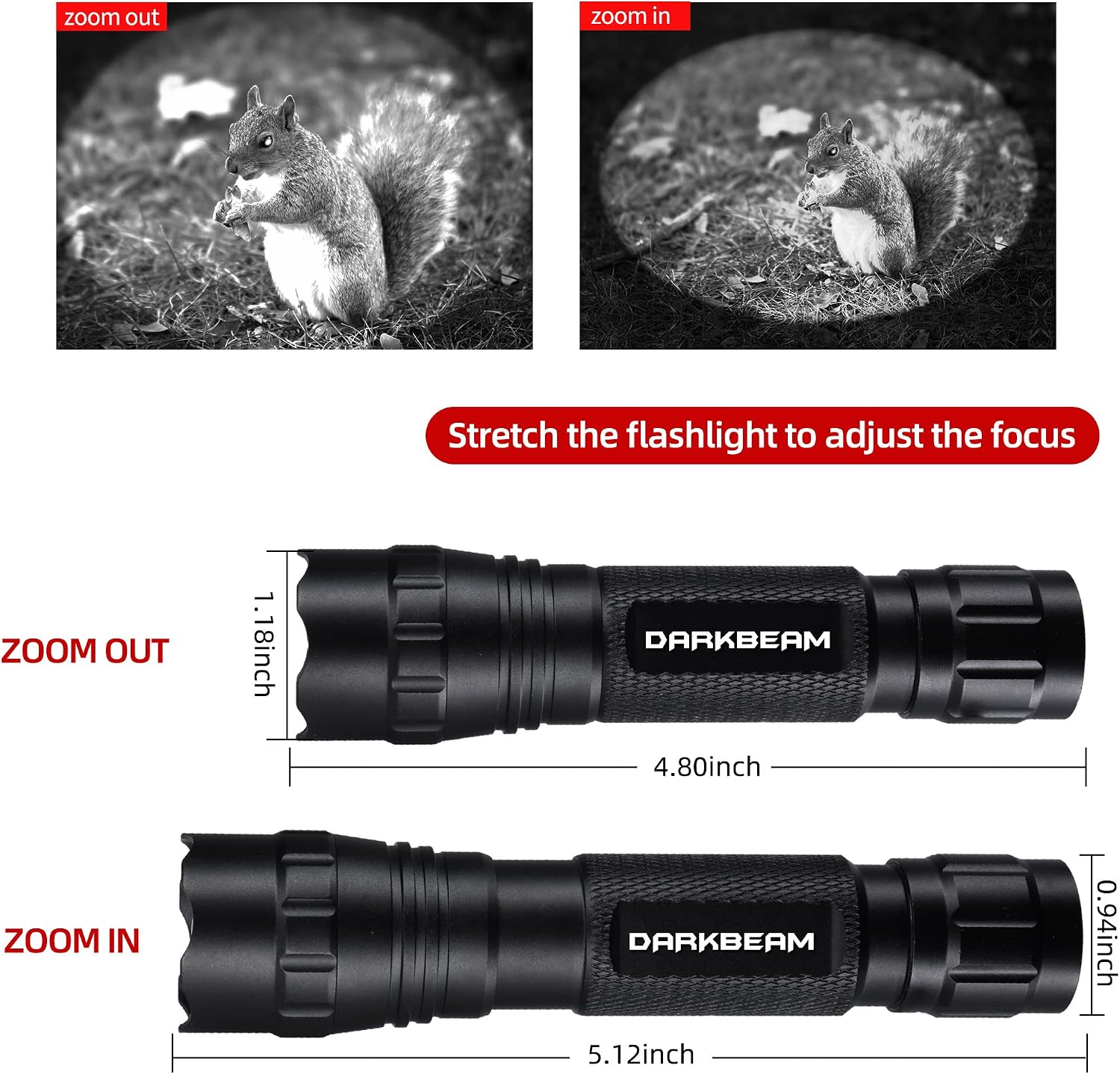 Detalle de DARKBEAM 501BX-IR infraröd ficklampa, 850 nm med justerbart fokus